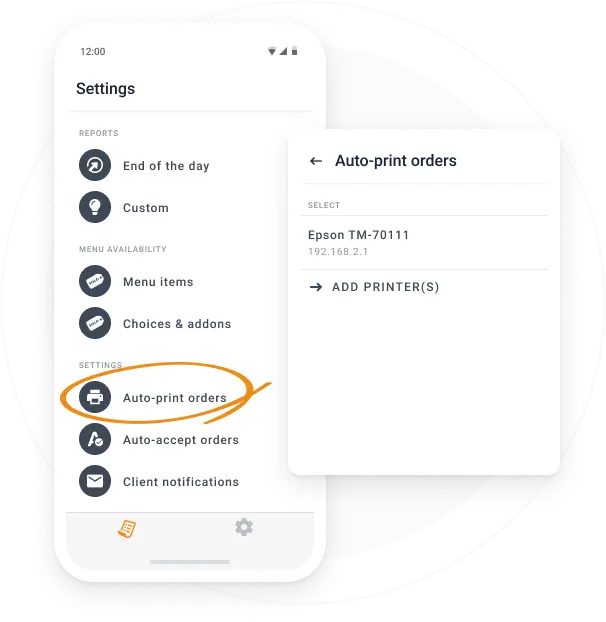 GloriaFood partners can setup automatic printing of online orders