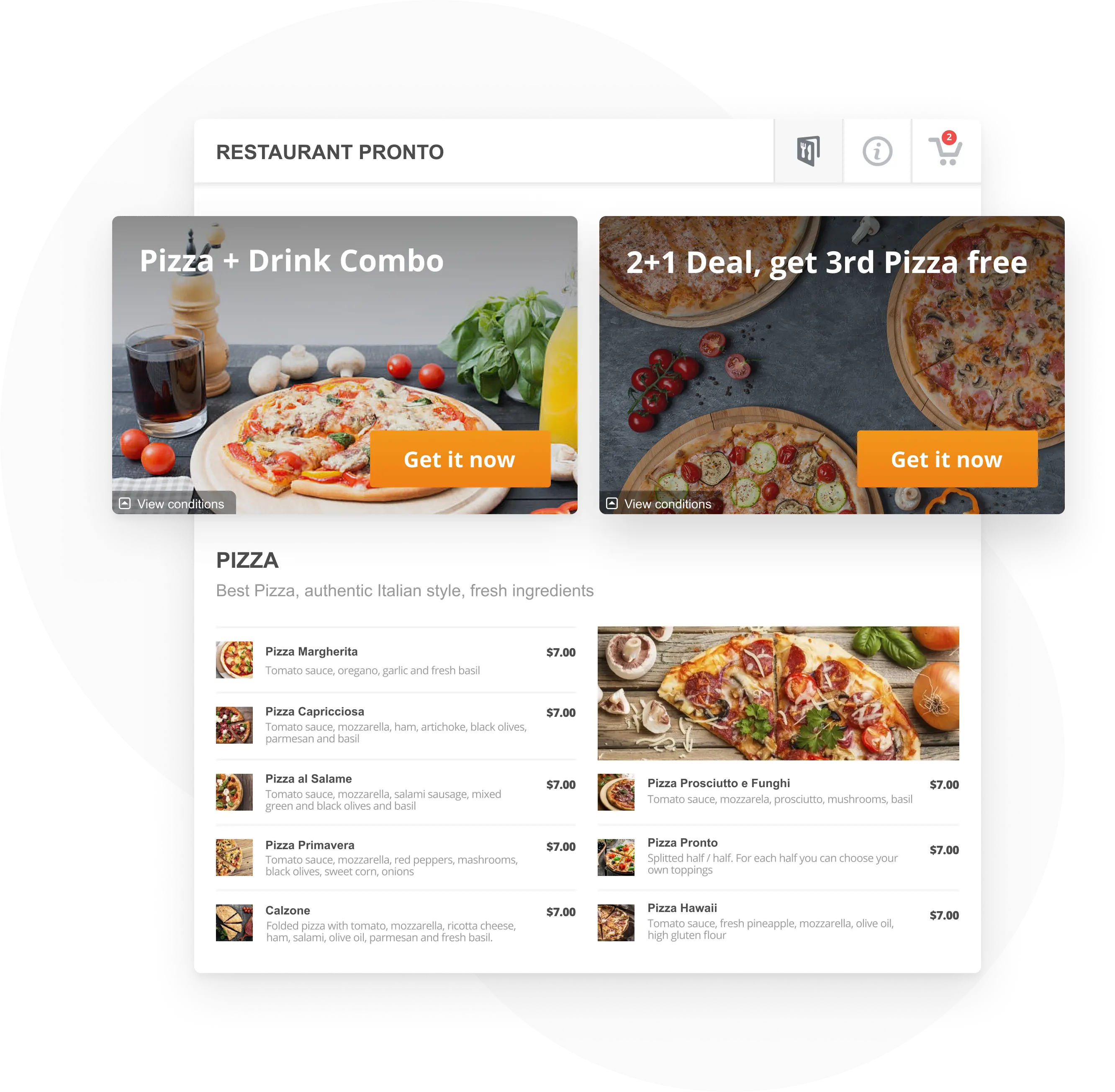 restaurant menu widget with restaurant promotion